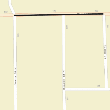 City streets map with black line over Goodale, Oneita to Beglin