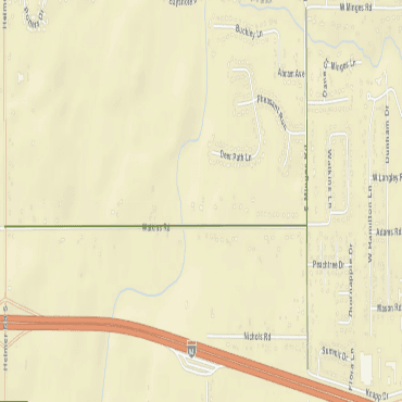 A city street map showing road closures, as green lines, on both Watkins Road and Minges Road South.