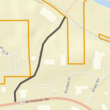 City street map with black line over Clark Road.