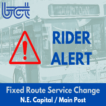 The Battle Creek Transit logo above a red caution symbol and the words, 