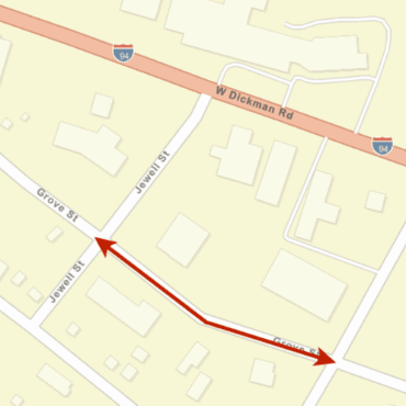 Battle Creek, Michigan street map with red line on section of Grove Street.