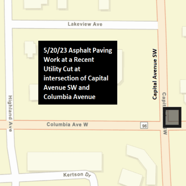 A Battle Creek city street map showing the asphalt paving work as a black box.