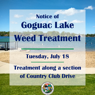 A graphic detailing the July 18 Goguac Lake weed treatment and area.