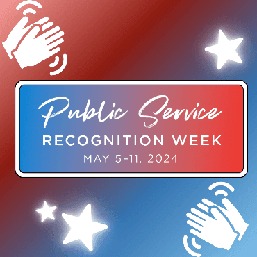 Red, white, and blue graphic promoting Public Service Recognition Week.