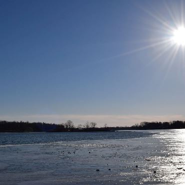 Lake sparkling in the sun.