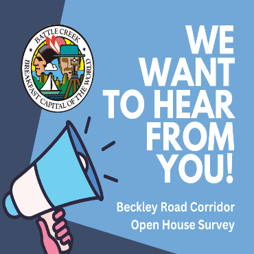 graphic with city logo promoting Beckley Road corridor survey