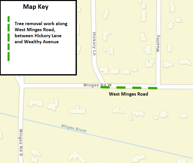 Map of Tree Removal Work on West Minges Road