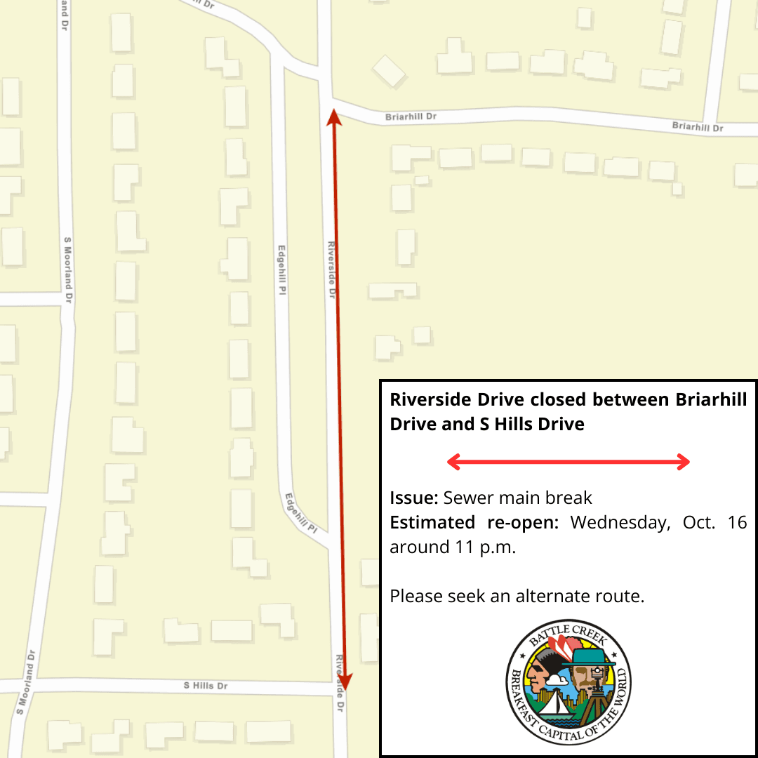 Map of Riverside drive indicating section of road closed.