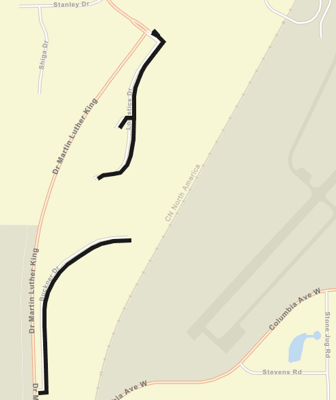 A city street map showing the Buckner Road and Logistics Drive paving projects as black lines.